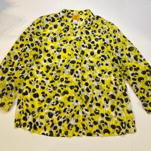 Ruby Rd. Yellow Black White Animal Print Oversized Button-Up Blouse